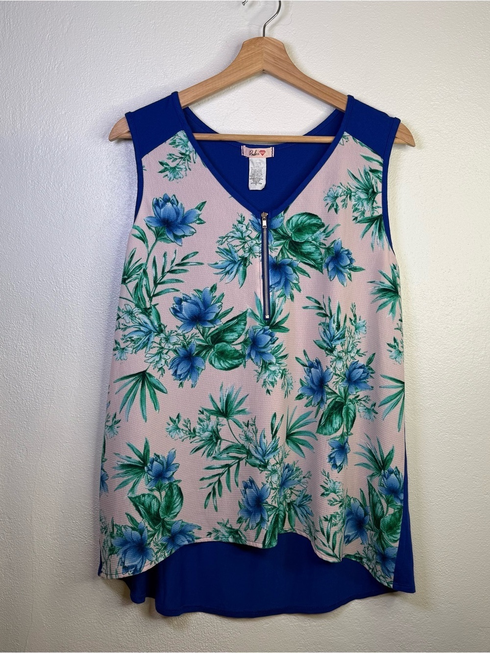 Rubee Women’s Tropical Floral Print Pink & Blue Tank Top Size XL - Picture 2 of 13